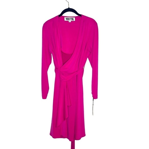 VICKY TIEL Bright Pink Midi Wrap Dress - Picture 2 of 6